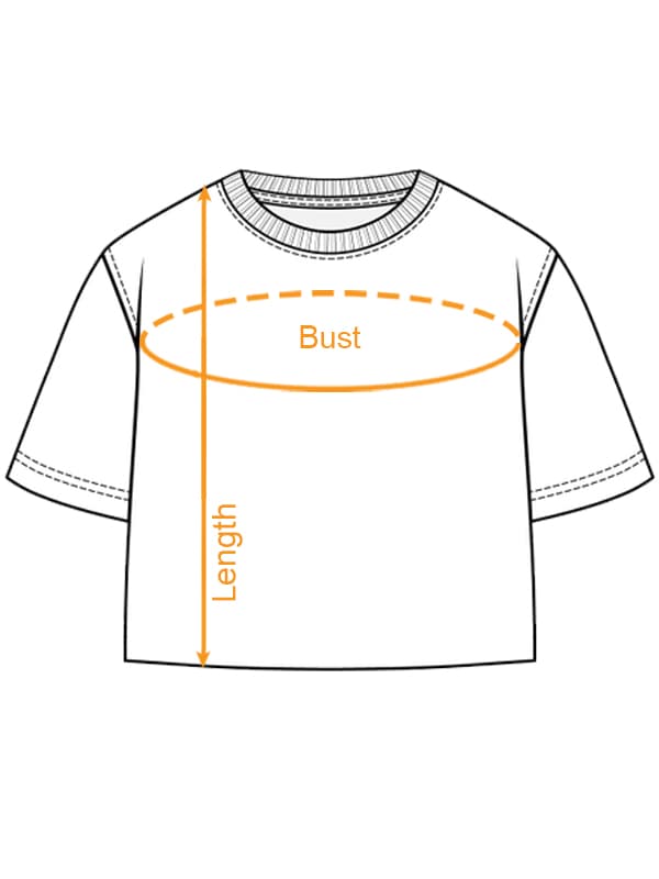 Lady's Wash Cropped T-Shirt size chart imperial