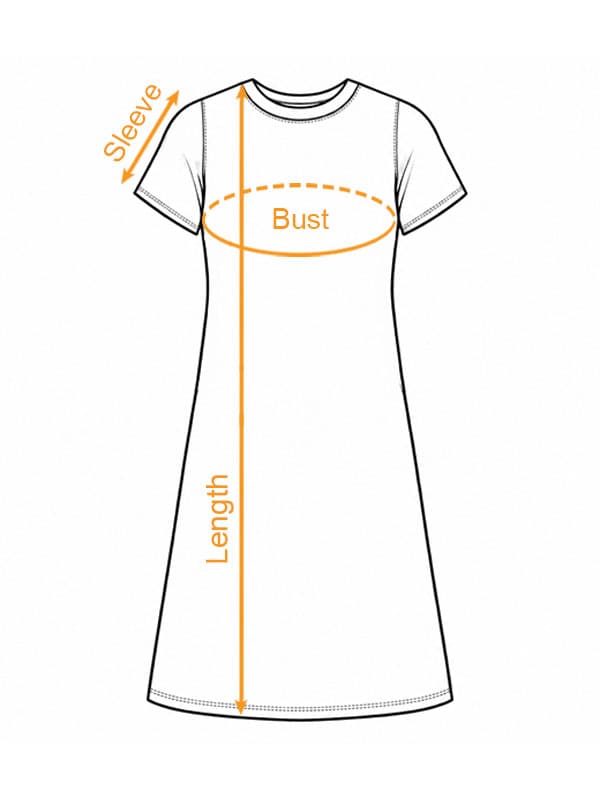 AOP Short Sleeve Tunic Dress (US Label) size chart imperial