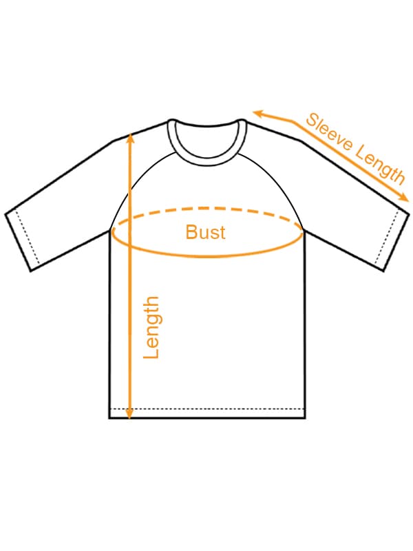 Youth 3/4 Sleeve Baseball Tee | Bella + Canvas 3200Y (US) size chart imperial