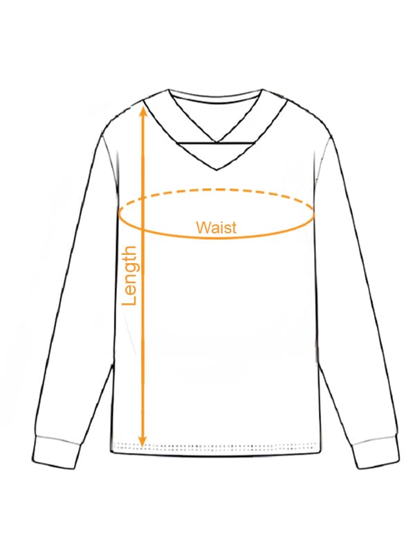 AOP Long-Sleeve Football Jersey Shirt (VN) size chart imperial