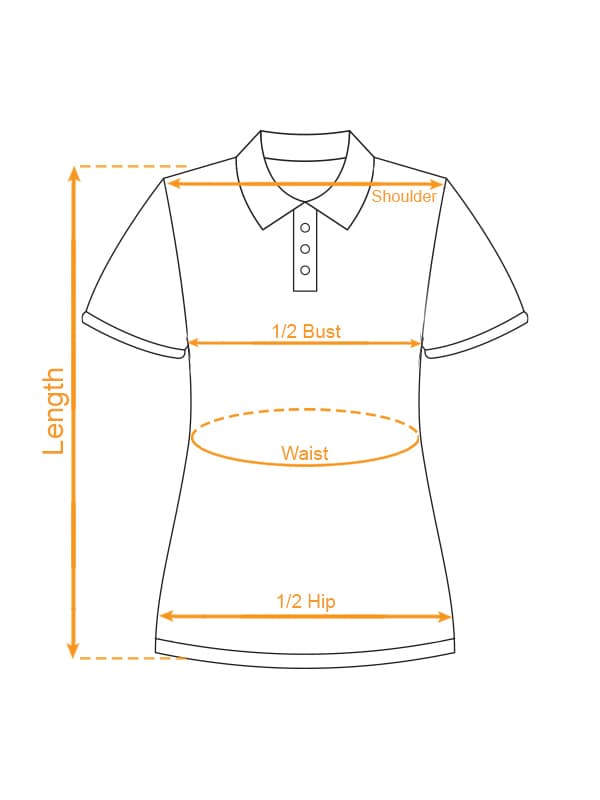 AOP Premium Women Polo Shirt (VN) size chart imperial