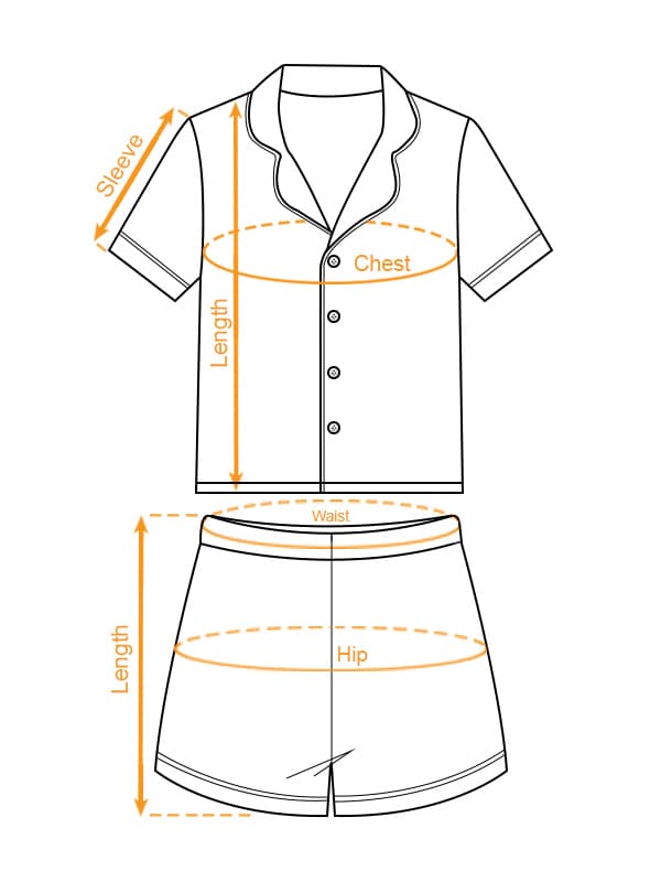 AOP Satin Short-Sleeve Pajama Set (VN) size chart imperial