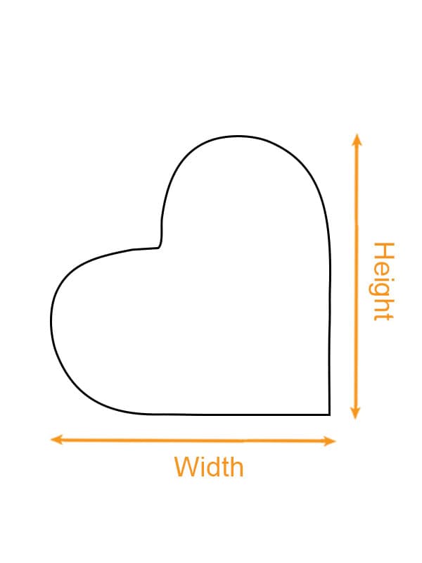 Heart Shaped Acrylic Block (VN) size chart imperial