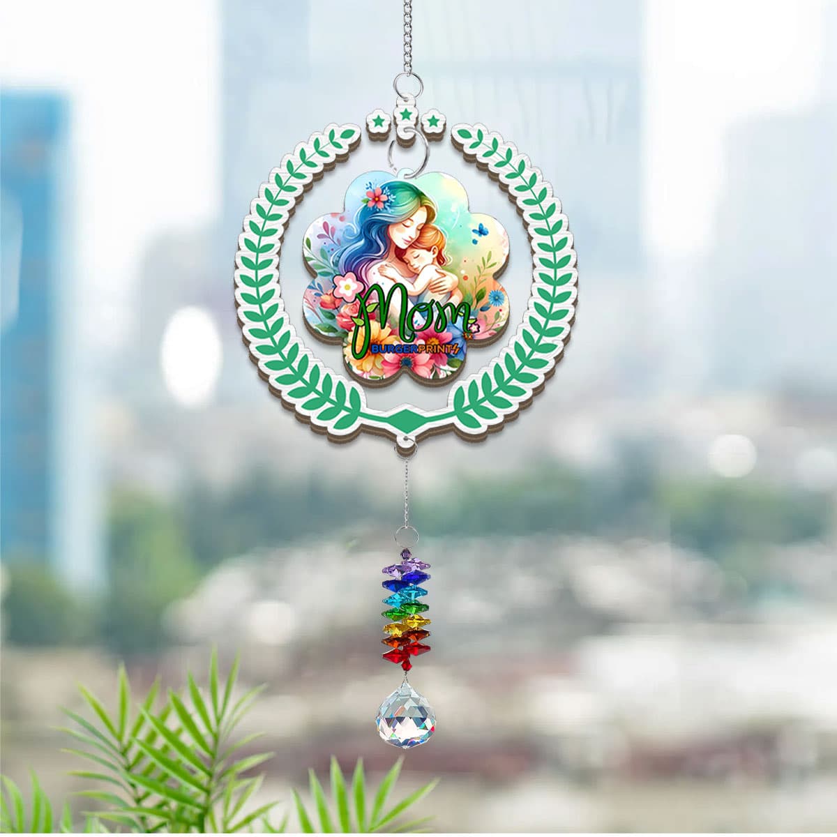 Wood Hanging Piece Ornament With Crystal Charm (VN)