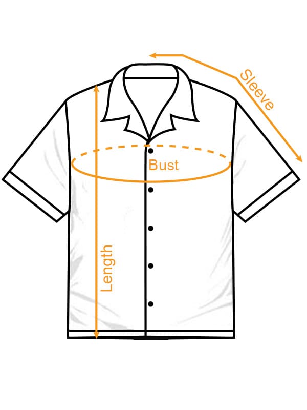 AOP Hawaii Shirt size chart imperial