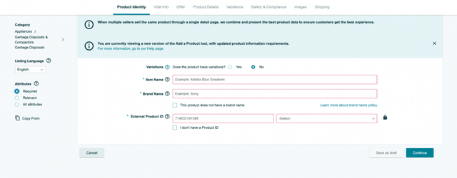 Thêm External Product ID cho listing