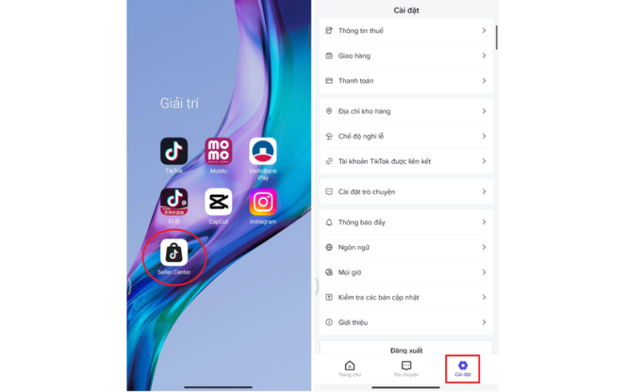 Bạn hãy vào app TikTok Seller và vào mục “cài đặt”