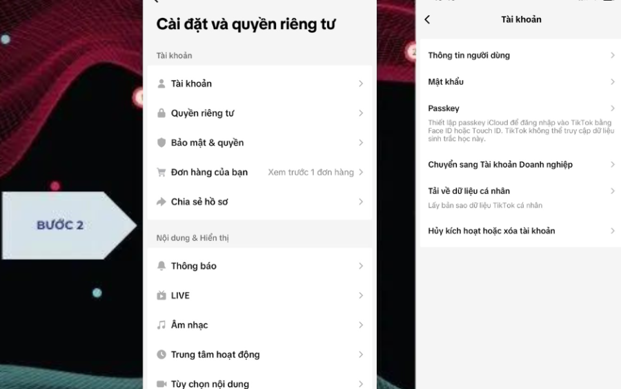 Truy cập vào “tài khoản” và phần “thông tin người dùng” để tiến hành xác minh 18 tuổi trên TikTok