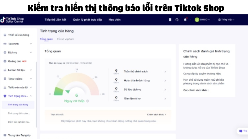 Kiểm tra hiển thị thông báo lỗi trên Tiktok Shop