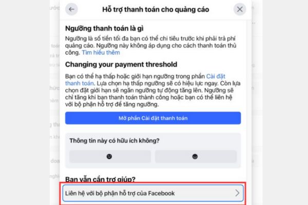 các ngưỡng thanh toán quảng cáo Facebook