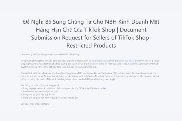 hướng dẫn mở ngành hàng hạn chế tiktok shop