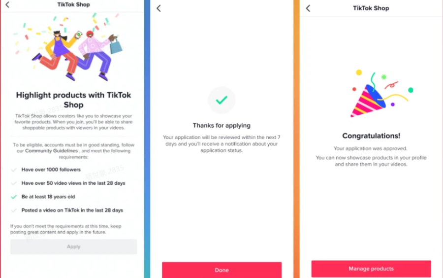 TikTok Shop sẽ gửi thông báo chúc mừng nếu đơn đăng ký của bạn được phê duyệt