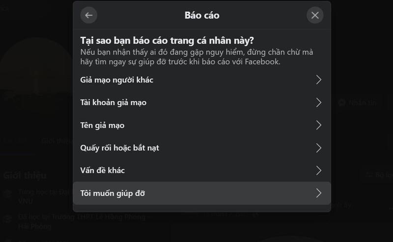 Hướng dẫn báo cáo tài khoản vi phạm trên Facebook