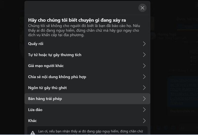 Hướng dẫn báo cáo tin nhắn trên Facebook