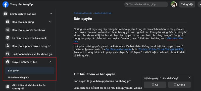 Hướng dẫn báo cáo vi phạm sở hữu trí tuệ trên Facebook