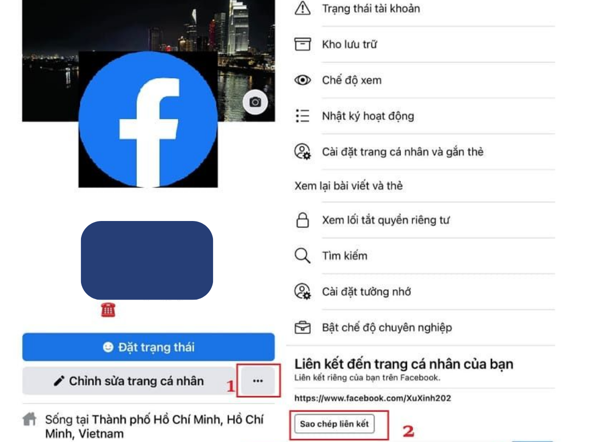 Truy cập Facebook trên điện thoại để sao chép đường link trang cá nhân