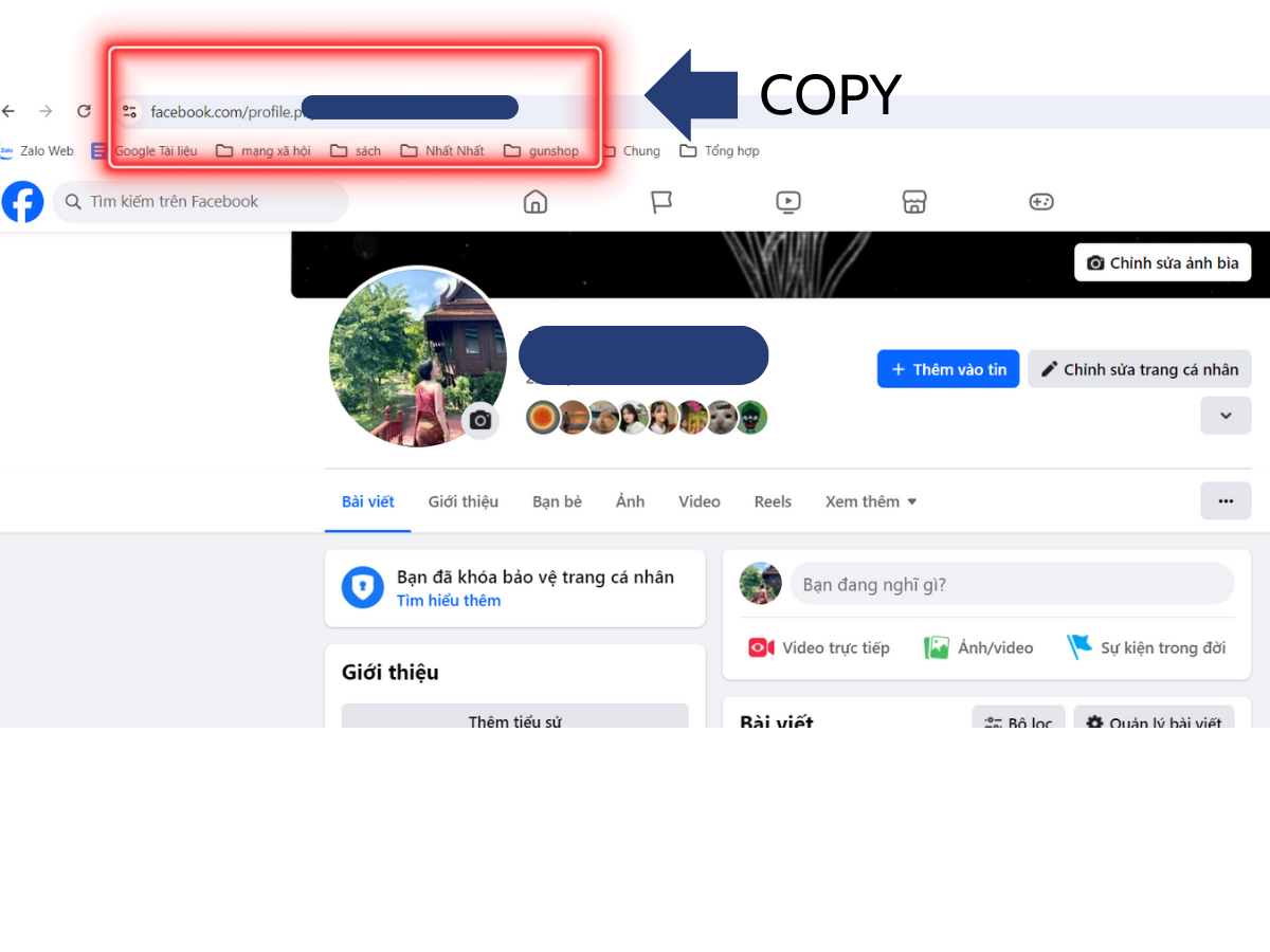 Nếu sử dụng máy tính, hãy truy cập vào trang cá nhân và sao chép đường dẫn hiển thị trên công cụ tìm kiếm