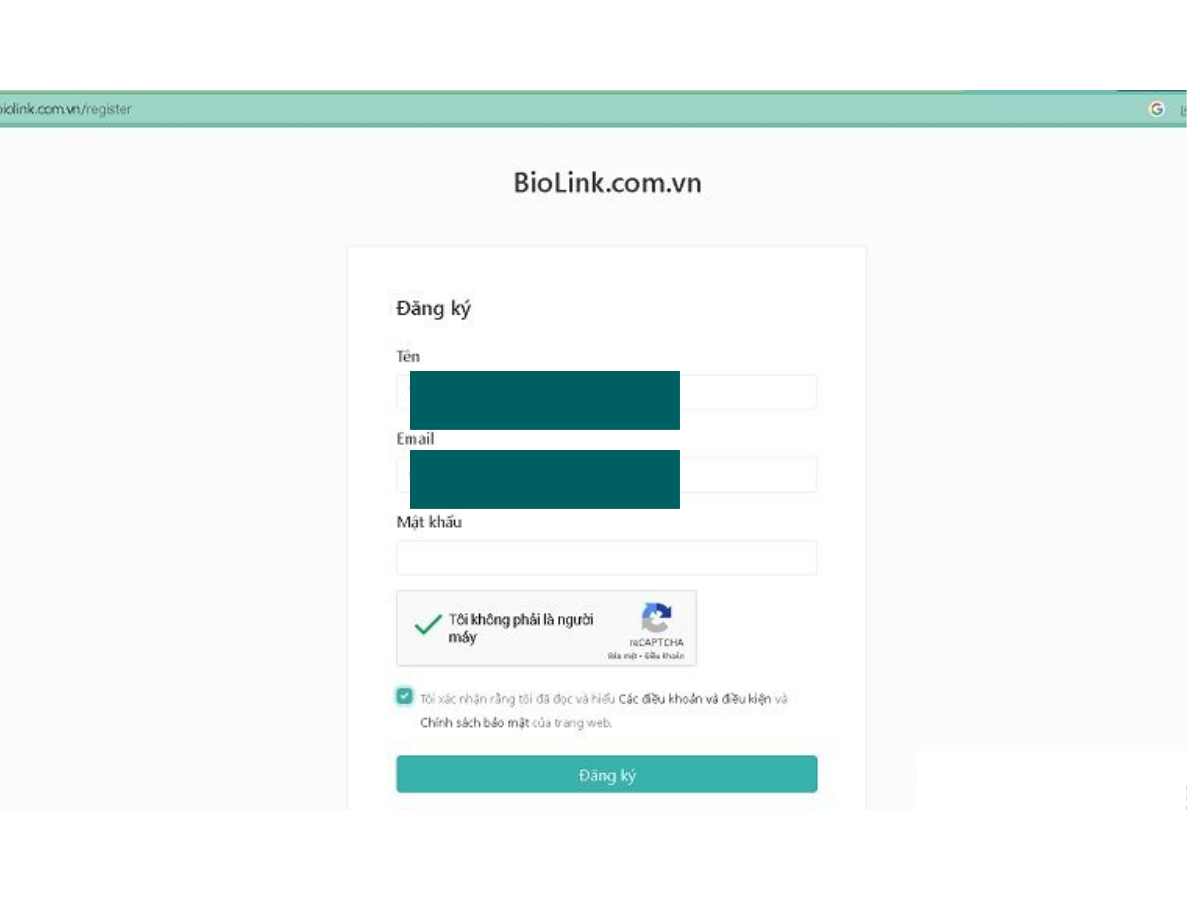 Tiến hành đăng ký tài khoản tại Bio link