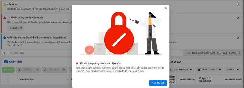 Tài khoản quảng cáo Facebook bị vô hiệu hóa