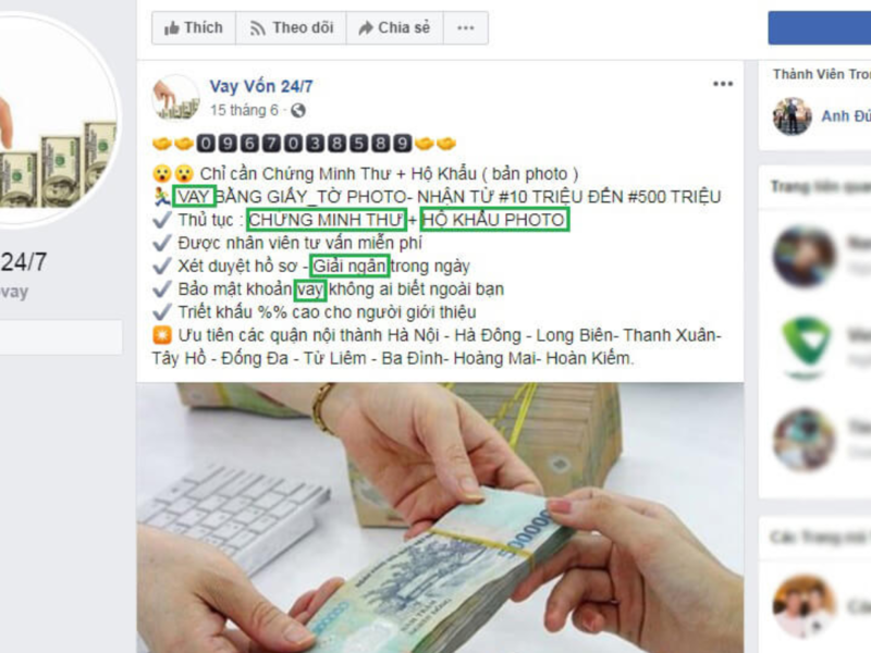 Từ ngữ vi phạm chính sách Facebook liên quan đến tài chính