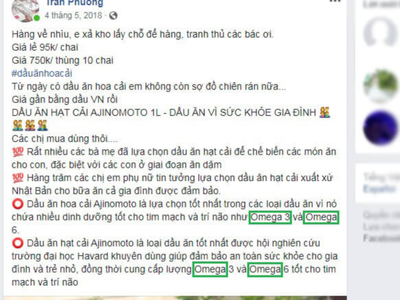 Từ ngữ vi phạm chính sách Facebook liên quan tới thành phần hóa học