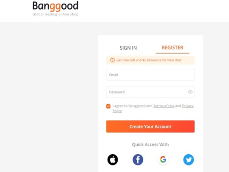 Tạo tài khoản Banggood với địa chỉ email