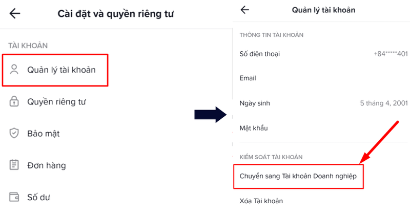 Chuyển sang tài khoản doanh nghiệp