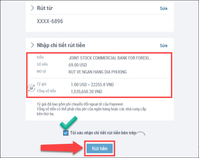 Rút tiền từ Payoneer về tài khoản ngân hàng