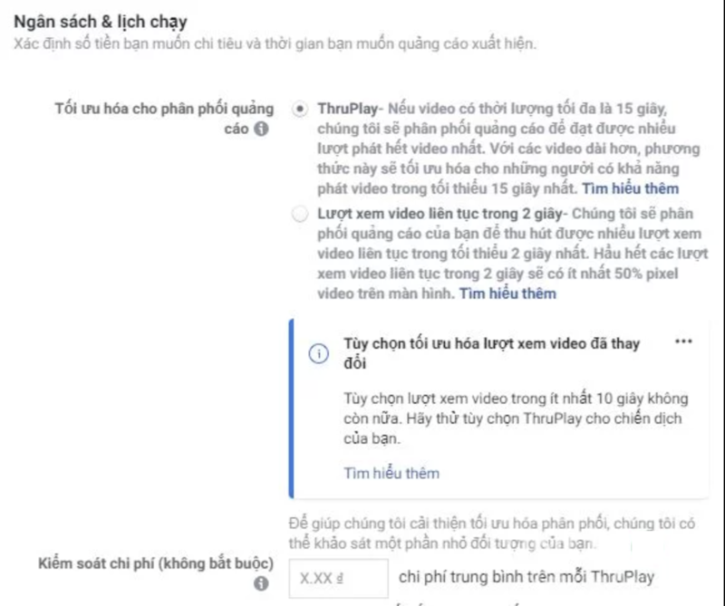 Hướng dẫn tạo quảng cáo video Thruplay trên Facebook