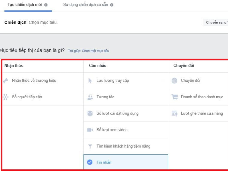 Cách quảng cáo video trên Facebook - Chọn mục tiêu chiến dịch phù hợp