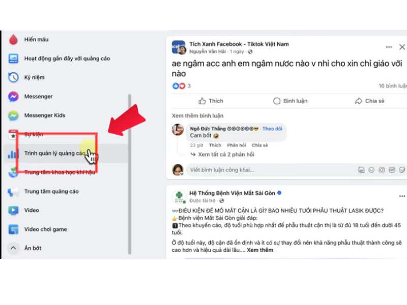 Truy cập Facebook Ads Manager để tạo video quảng cáo