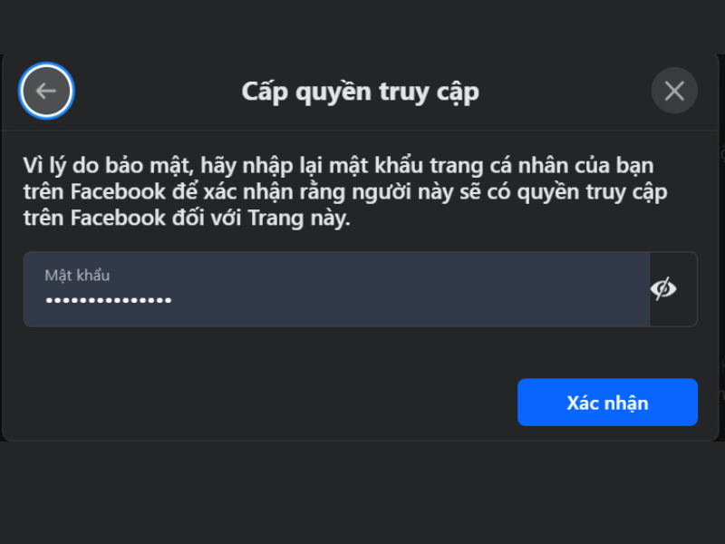 Nhập mật khẩu của Facebook cá nhân