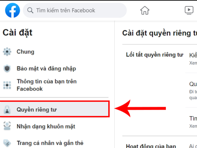 Truy cập vào cài đặt quyền riêng tư trên Facebook để không cho tag tên trên Facebook