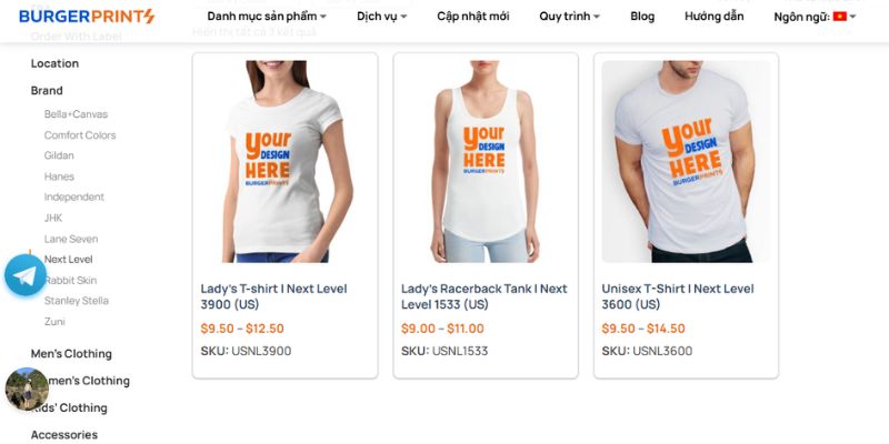 BurgerPrints – Đối tác fulfillment phôi Next Level Apparel